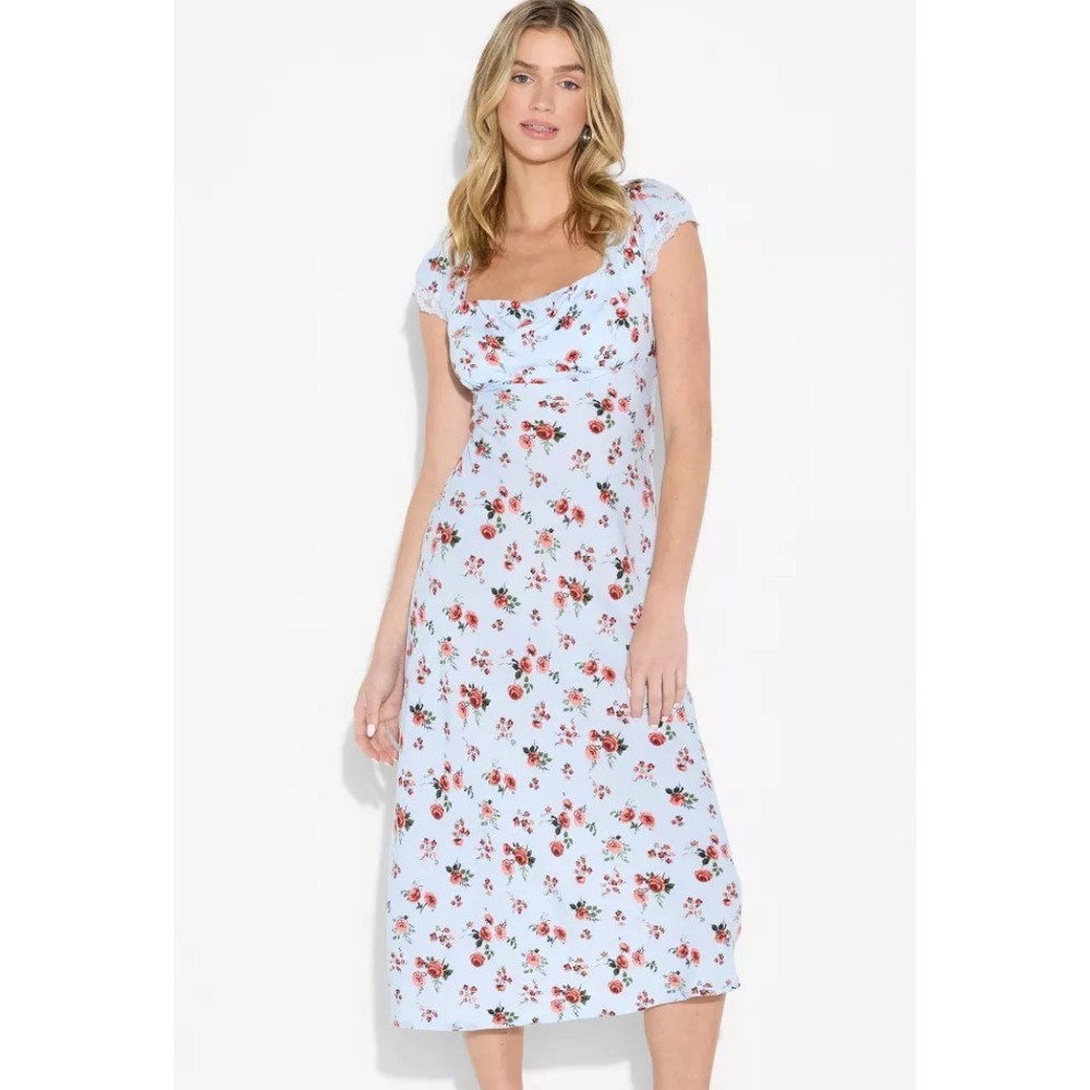 Women's Flutter Cap Sleeve Maxi A-Line Dress Light Blue, Small‎